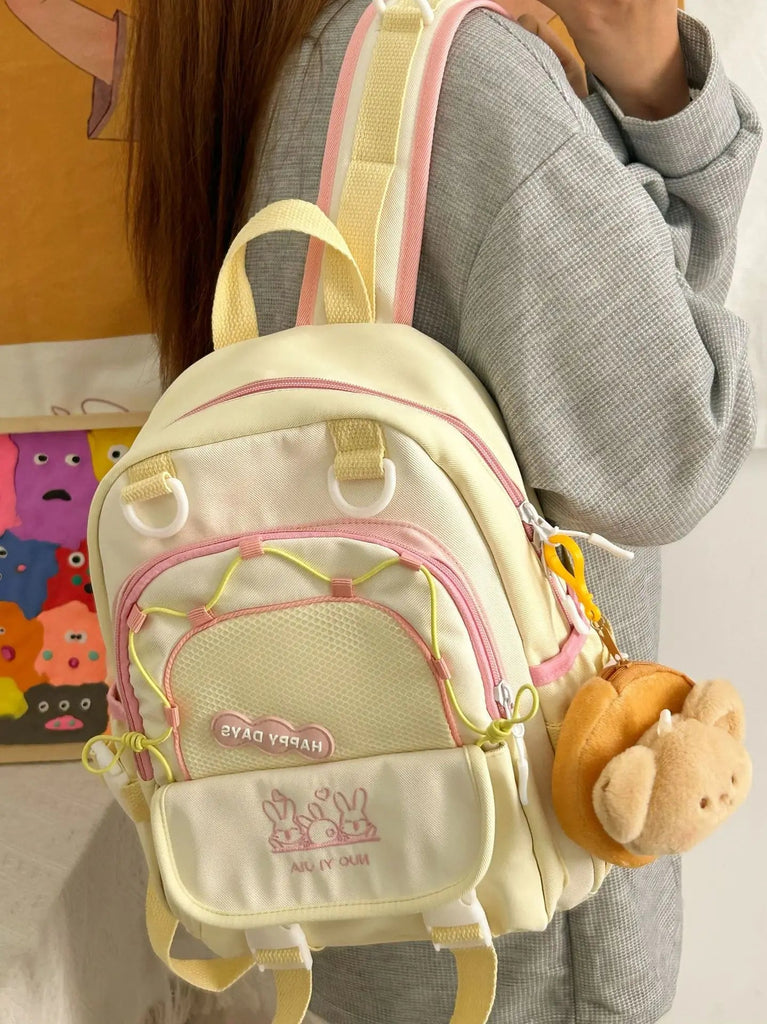 Happy Days Cute Bunny Backpack 33X29X15cm Bag by The Kawaii Shoppu | The Kawaii Shoppu