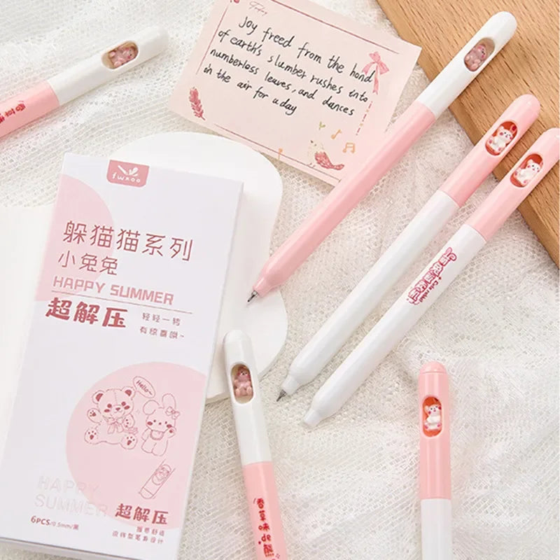 Happy Summer 6pcs/set Kawaii Cat Gel Pen 6pcs / Box Stationery by The Kawaii Shoppu | The Kawaii Shoppu