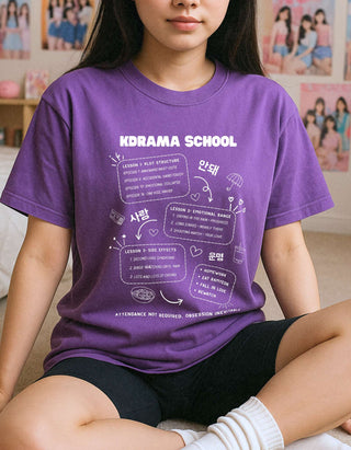 K-Drama School Lesson Relaxed Oversize T-shirt 100% Cotton - Purple / Black | K-Drama Fan Gift