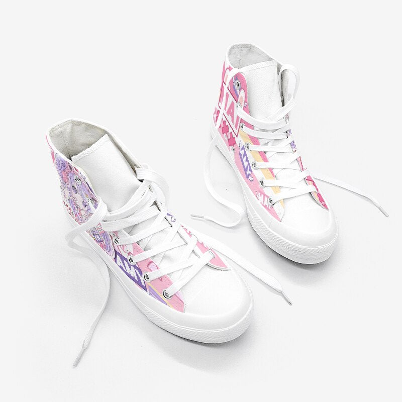 Kawaii Anime Hand Painted Canvas Sneaker Shoe White Shoes by The Kawaii Shoppu | The Kawaii Shoppu