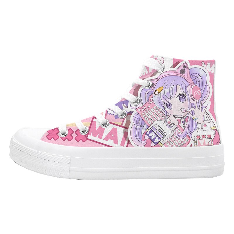 Kawaii Anime Hand Painted Canvas Sneaker Shoe White Shoes by The Kawaii Shoppu | The Kawaii Shoppu