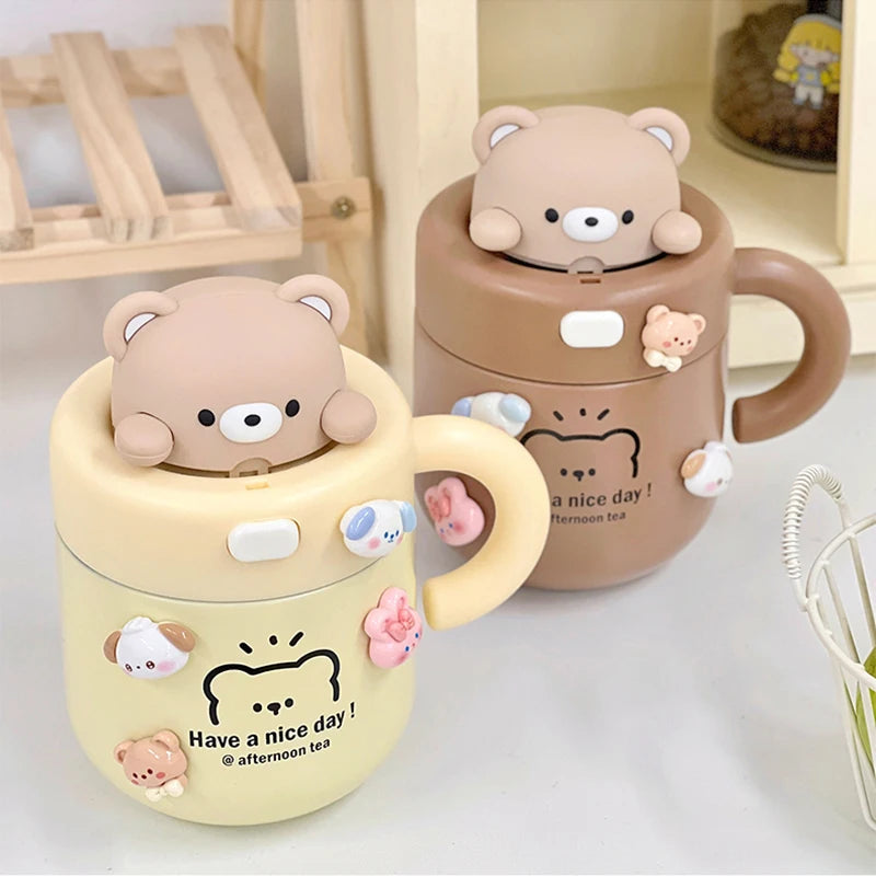 Kawaii Bear Coffee Thermal Insulated Cup Tumbler 530ml Bottle by The Kawaii Shoppu | The Kawaii Shoppu