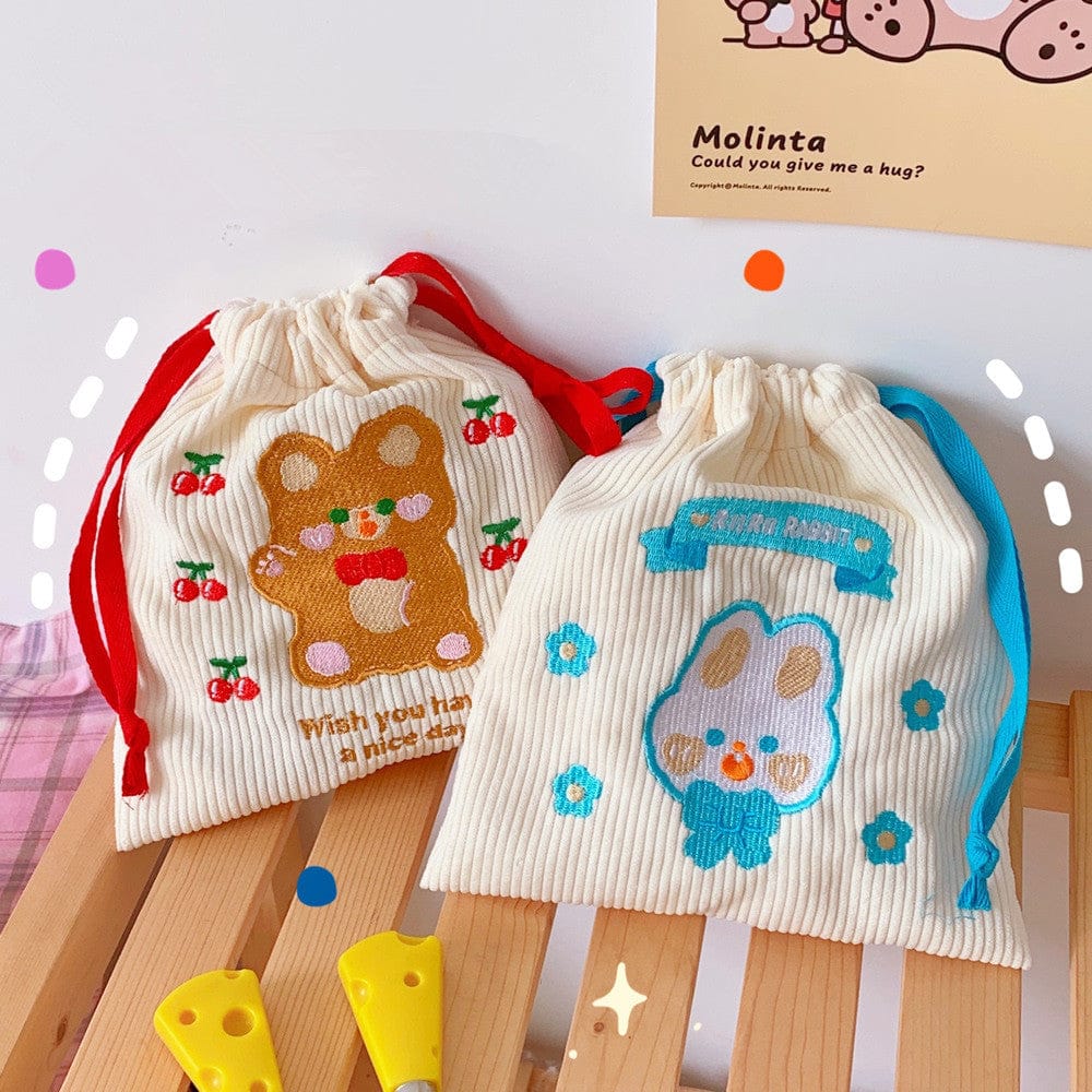 Kawaii Bear Corduroy Bits n Bobs Cloth Bag Bags The Kawaii Shoppu