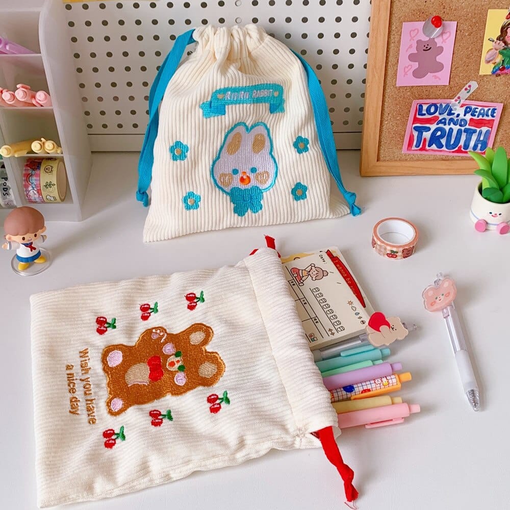 Kawaii Bear Corduroy Bits n Bobs Cloth Bag Bags The Kawaii Shoppu