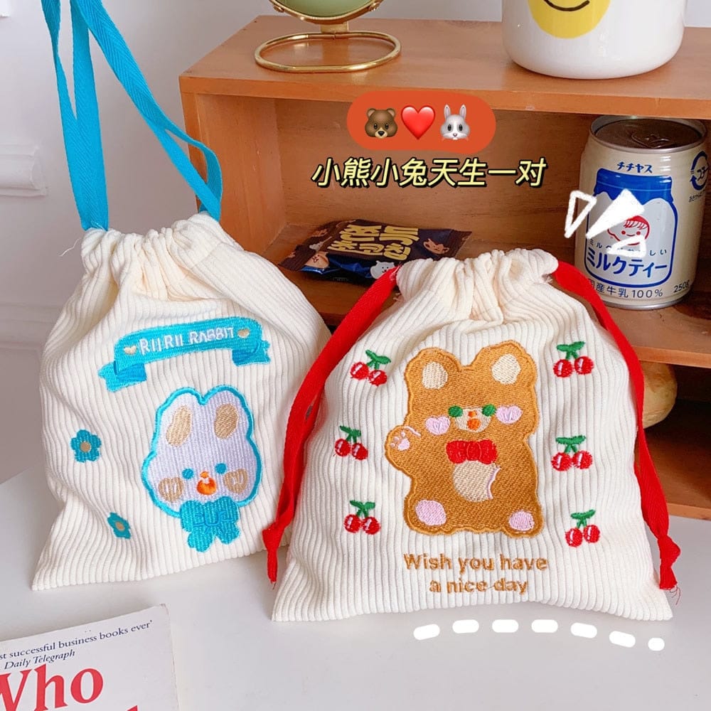 Kawaii Bear Corduroy Bits n Bobs Cloth Bag Bags The Kawaii Shoppu