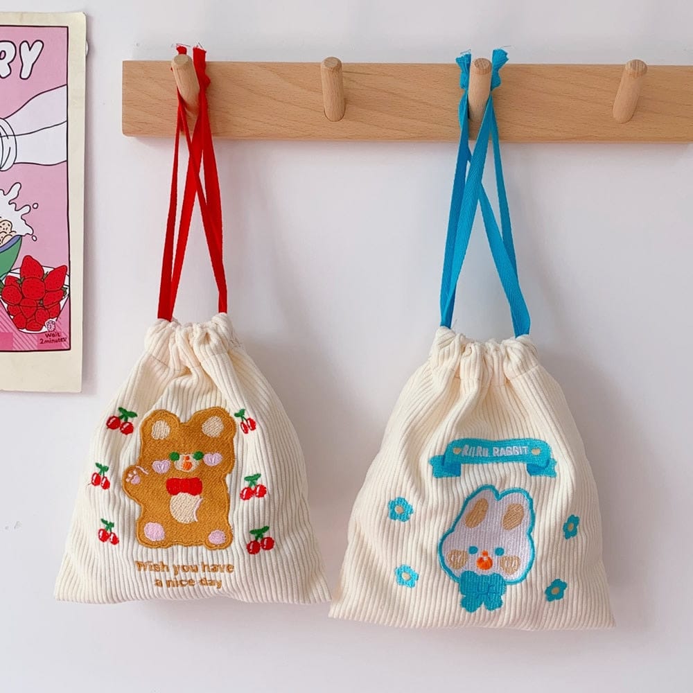 Kawaii Bear Corduroy Bits n Bobs Cloth Bag Bags The Kawaii Shoppu