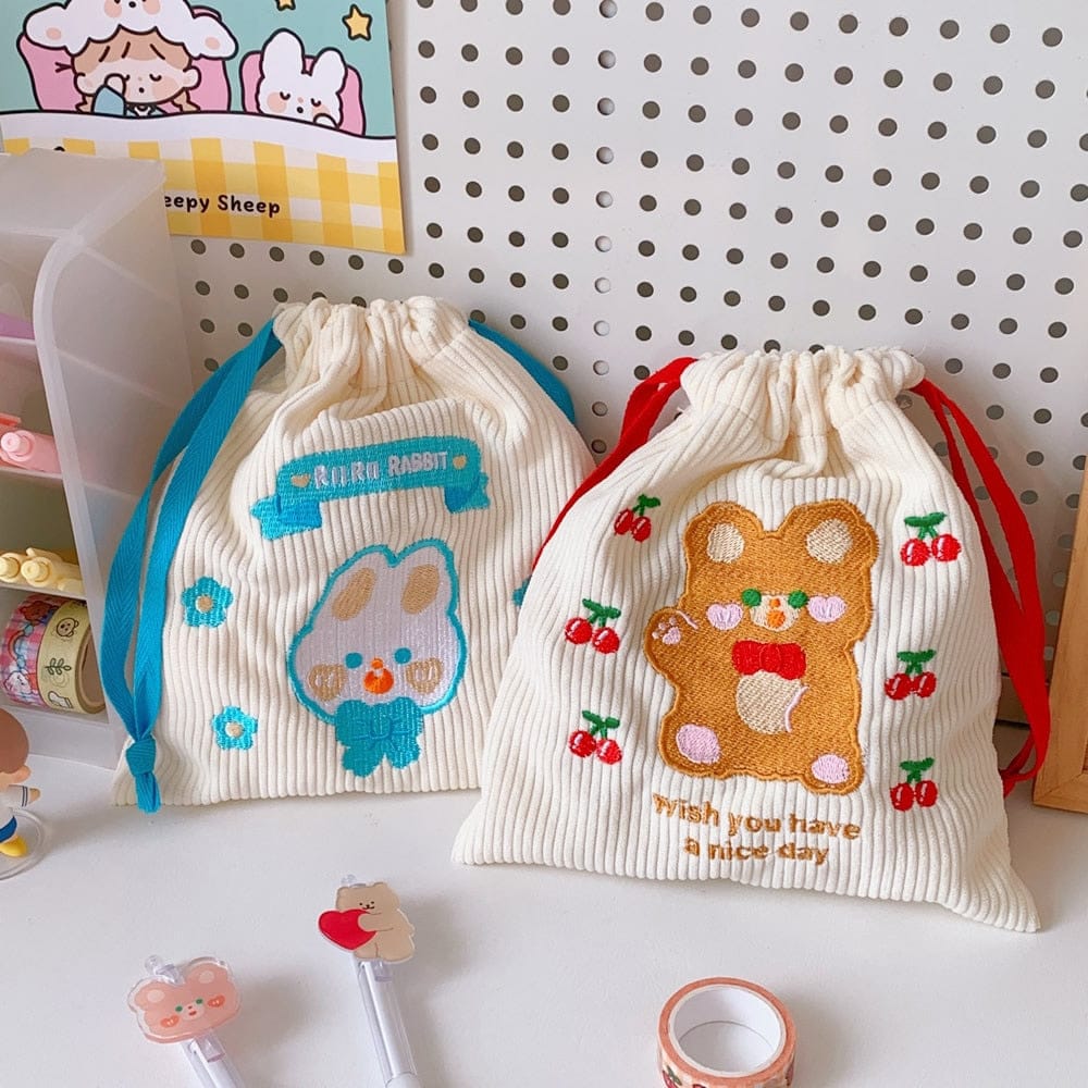 Kawaii Bear Corduroy Bits n Bobs Cloth Bag Bags The Kawaii Shoppu