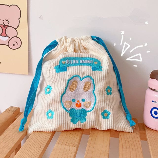 Kawaii Bear Corduroy Bits n Bobs Cloth Bag blue Bags The Kawaii Shoppu