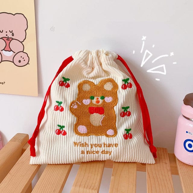 Kawaii Bear Corduroy Bits n Bobs Cloth Bag brown Bags The Kawaii Shoppu