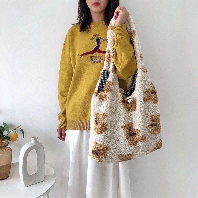 Kawaii Bear Cozy Shopping Tote Bag Bags The Kawaii Shoppu