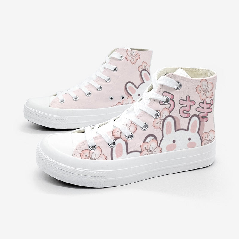 Kawaii Bunny Hi-Top Shoe Sneakers White Shoes by The Kawaii Shoppu | The Kawaii Shoppu