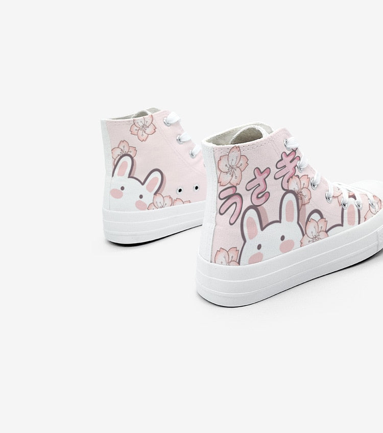 Kawaii Bunny Hi-Top Shoe Sneakers White Shoes by The Kawaii Shoppu | The Kawaii Shoppu