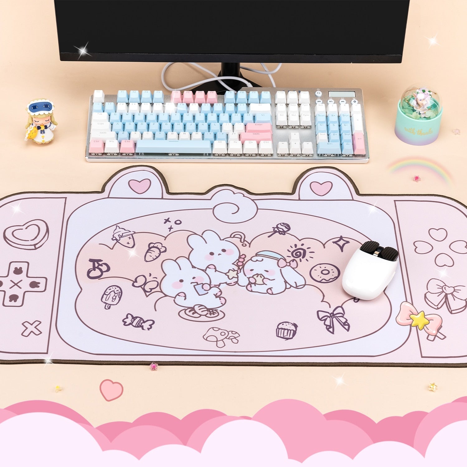 Pink Rabbit Mat Kawaii Bunny Land Pink Desk Mat Mouse Pad – The Kawaii Shoppu