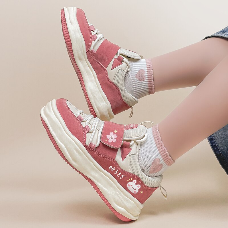 Kawaii Bunny Sakura Fall Chunky Shoe Sneakers Pink Shoes by The Kawaii Shoppu | The Kawaii Shoppu
