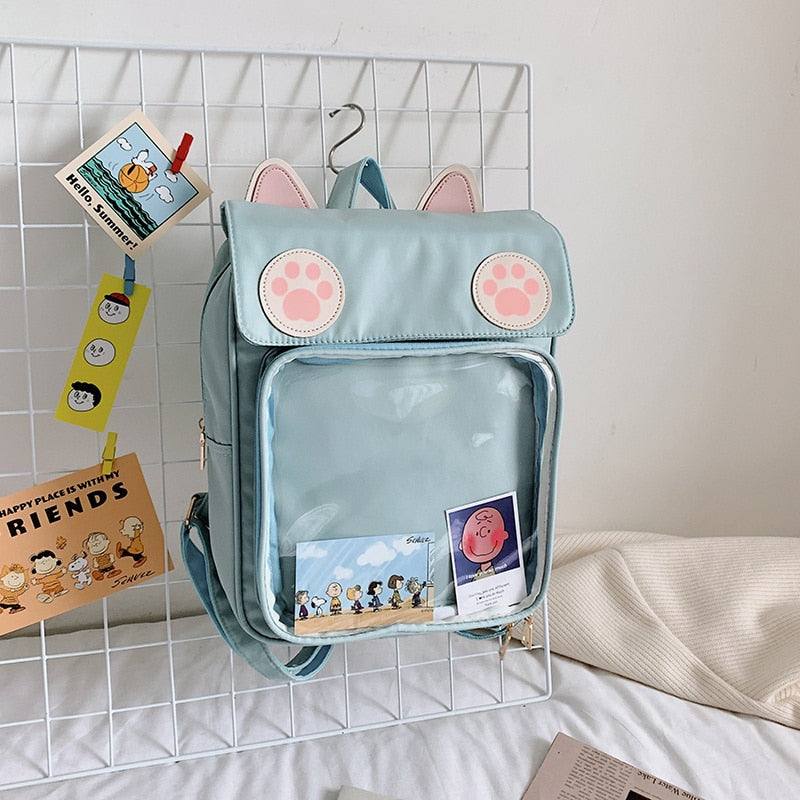 Kawaii Cat Ear Paw Print ITA Backpack Blue Bag by The Kawaii Shoppu | The Kawaii Shoppu