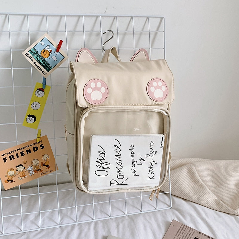 Kawaii Cat Ear Paw Print ITA Backpack Creamy-white Bag by The Kawaii Shoppu | The Kawaii Shoppu