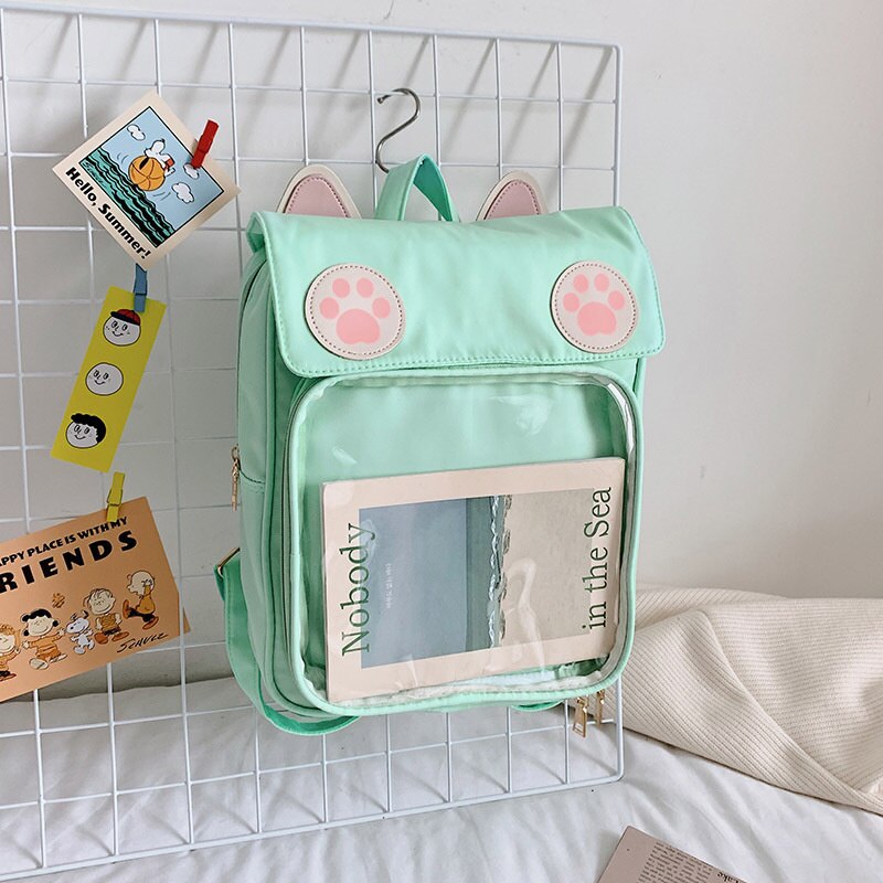 Kawaii Cat Ear Paw Print ITA Backpack Green Bag by The Kawaii Shoppu | The Kawaii Shoppu