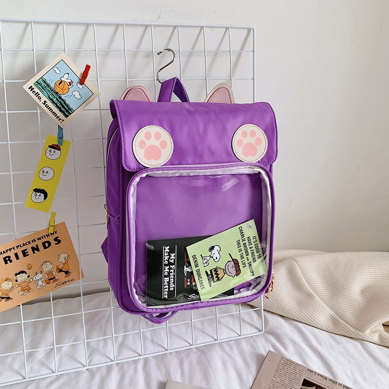 Kawaii Cat Ear Paw Print ITA Backpack Purple Bag by The Kawaii Shoppu | The Kawaii Shoppu