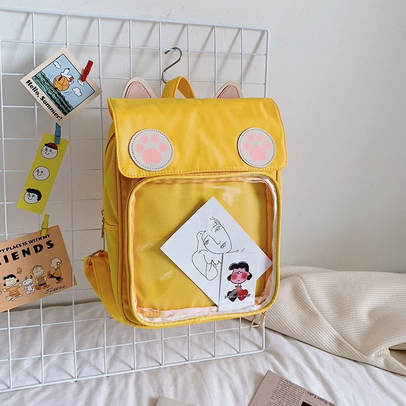 Kawaii Cat Ear Paw Print ITA Backpack Yellow Bag by The Kawaii Shoppu | The Kawaii Shoppu