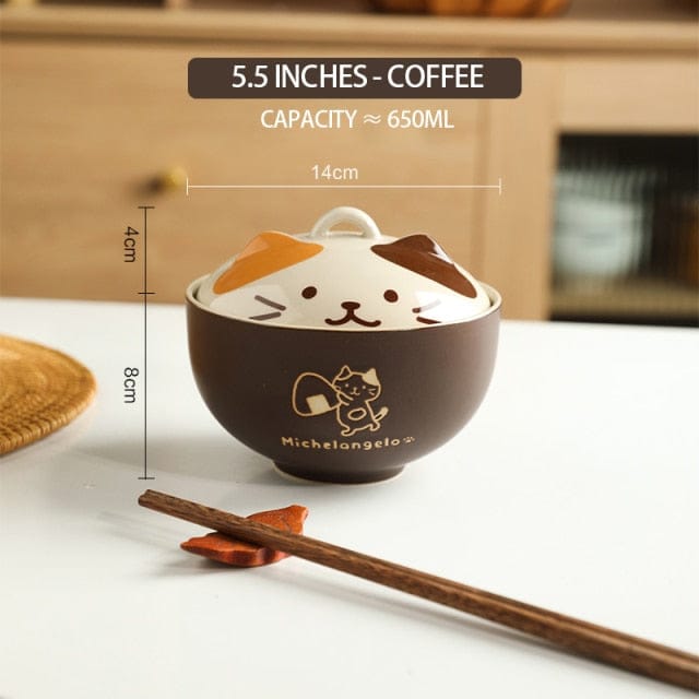 Kawaii Cat Ramen Bowl with Lid coffee Kitchen The Kawaii Shoppu