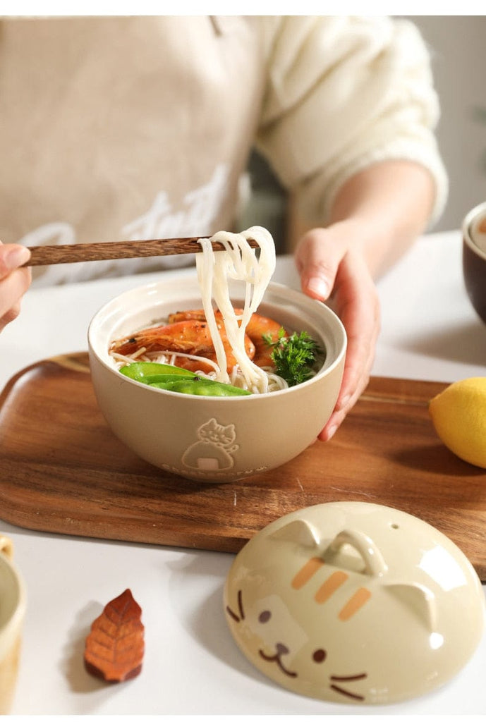 Kawaii Cat Ramen Bowl with Lid Kitchen The Kawaii Shoppu