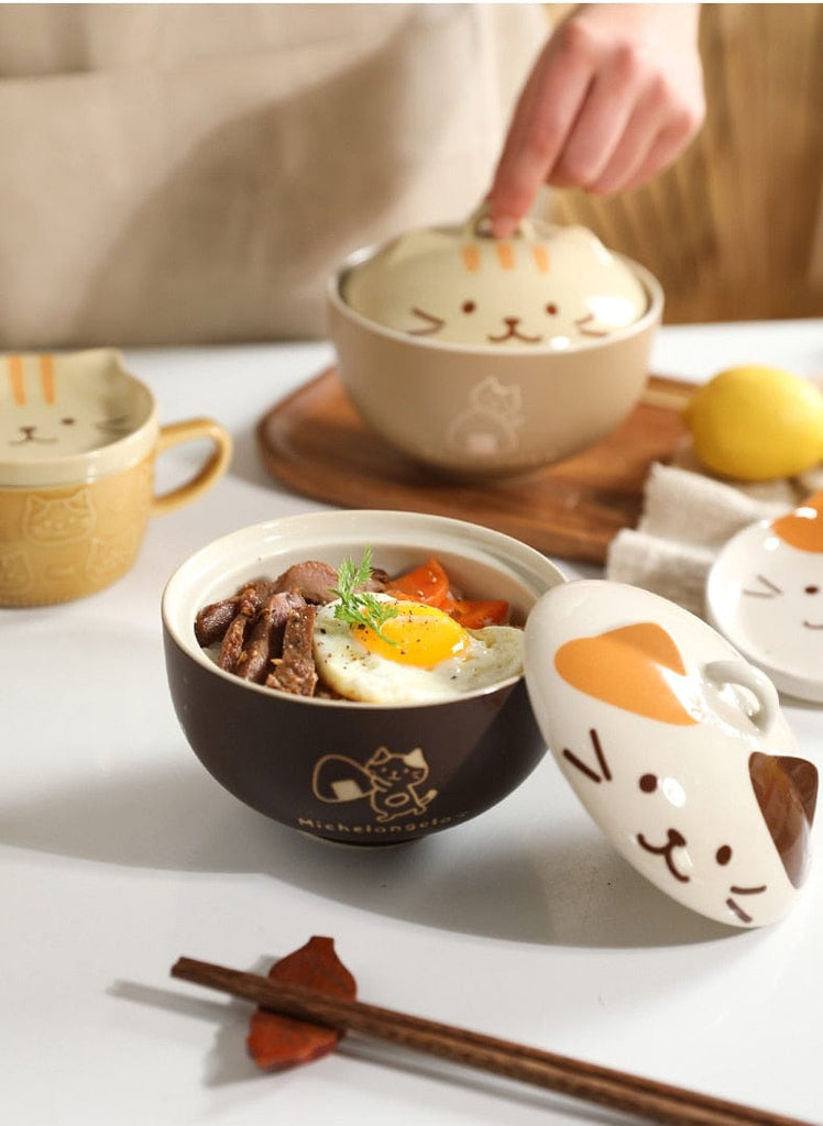 Kawaii Cat Ramen Bowl with Lid Kitchen The Kawaii Shoppu