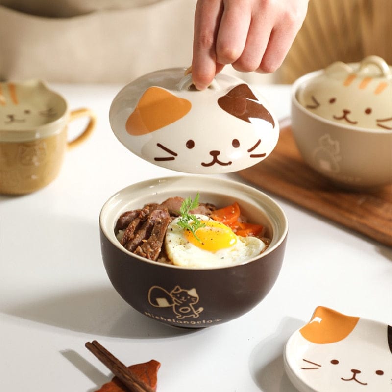 Kawaii Cat Ramen Bowl with Lid Kitchen The Kawaii Shoppu