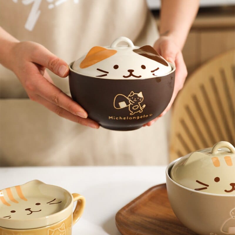 Kawaii Cat Ramen Bowl with Lid Kitchen The Kawaii Shoppu