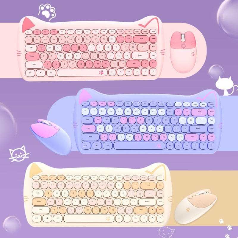 Kawaii Cat Wireless Keyboard & Mouse Set Keyboard The Kawaii Shoppu