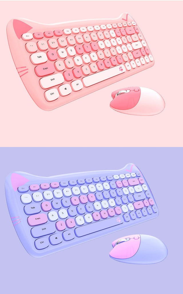 Kawaii Cat Wireless Keyboard & Mouse Set Keyboard The Kawaii Shoppu