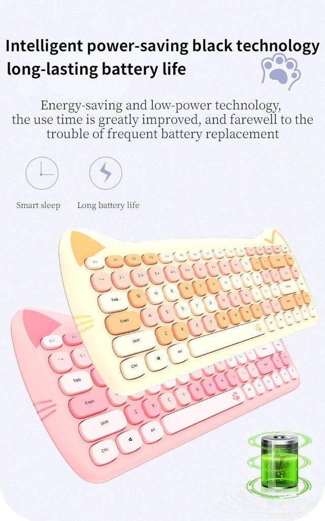 Kawaii Cat Wireless Keyboard & Mouse Set Keyboard The Kawaii Shoppu