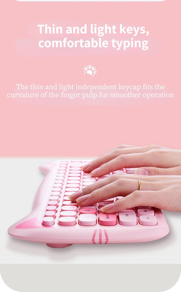 Kawaii Cat Wireless Keyboard & Mouse Set Keyboard The Kawaii Shoppu