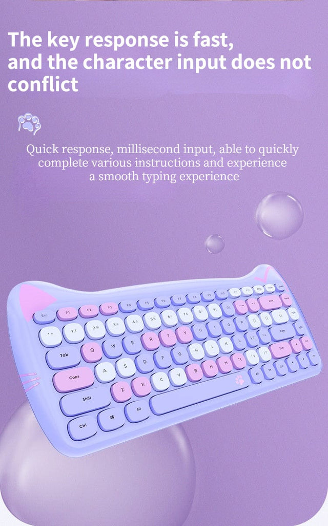 Kawaii Cat Wireless Keyboard & Mouse Set Keyboard The Kawaii Shoppu