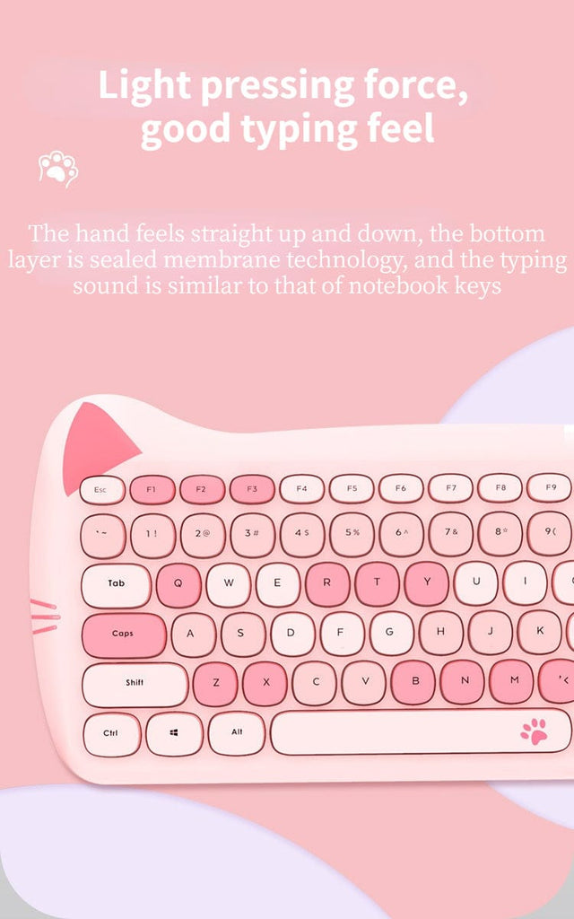 Kawaii Cat Wireless Keyboard & Mouse Set Keyboard The Kawaii Shoppu