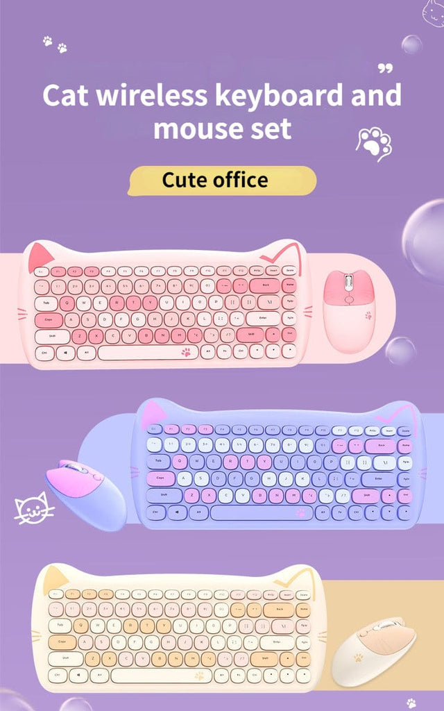 Kawaii Cat Wireless Keyboard & Mouse Set Keyboard The Kawaii Shoppu