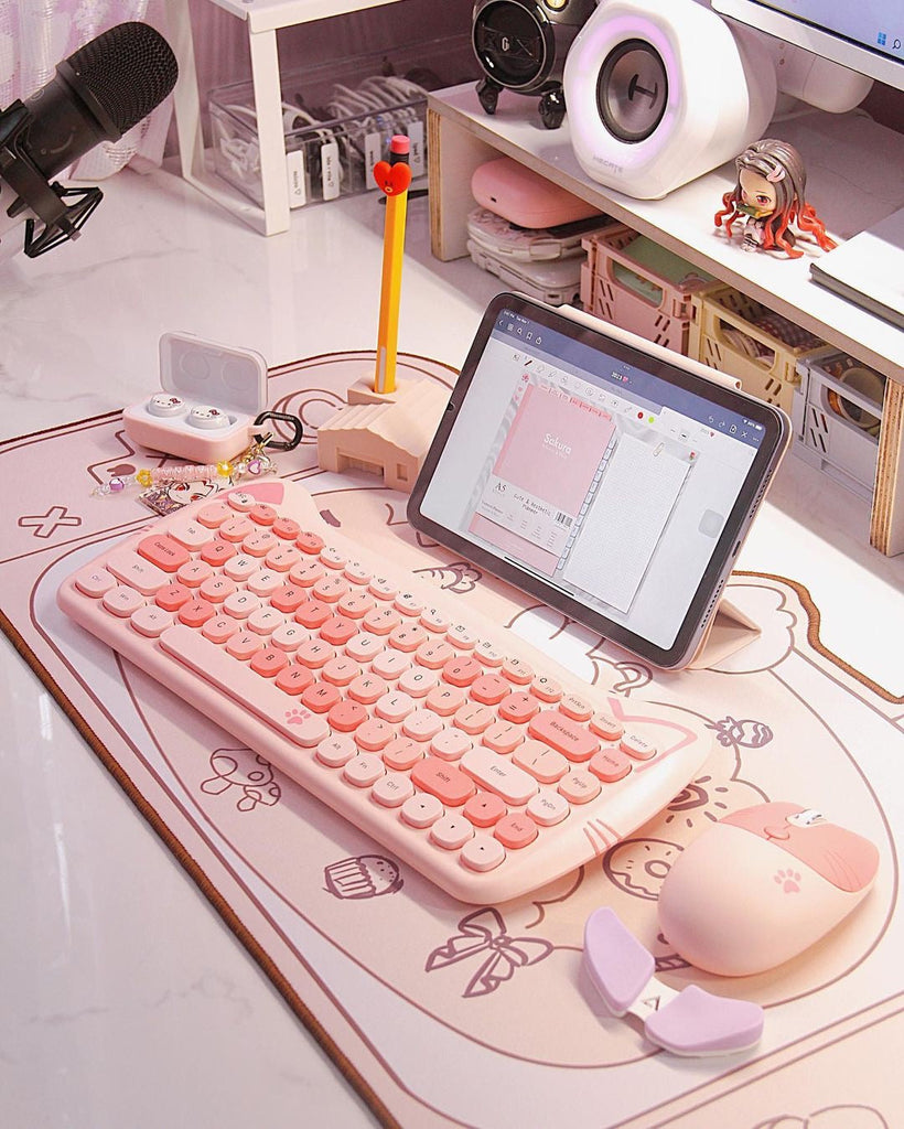 Kawaii Cat Wireless Keyboard & Mouse Set Keyboard by The Kawaii Shoppu | The Kawaii Shoppu