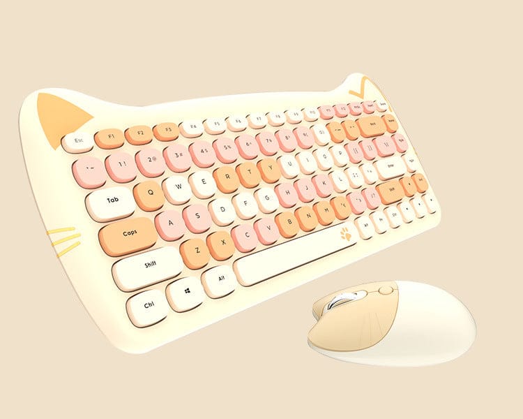 Kawaii Cat Wireless Keyboard & Mouse Set Keyboard The Kawaii Shoppu