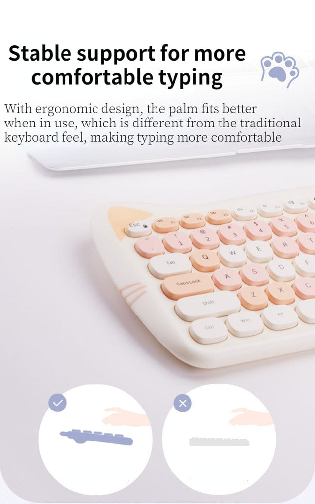 Kawaii Cat Wireless Keyboard & Mouse Set Keyboard The Kawaii Shoppu