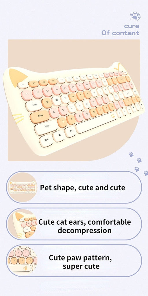 Kawaii Cat Wireless Keyboard & Mouse Set Keyboard The Kawaii Shoppu