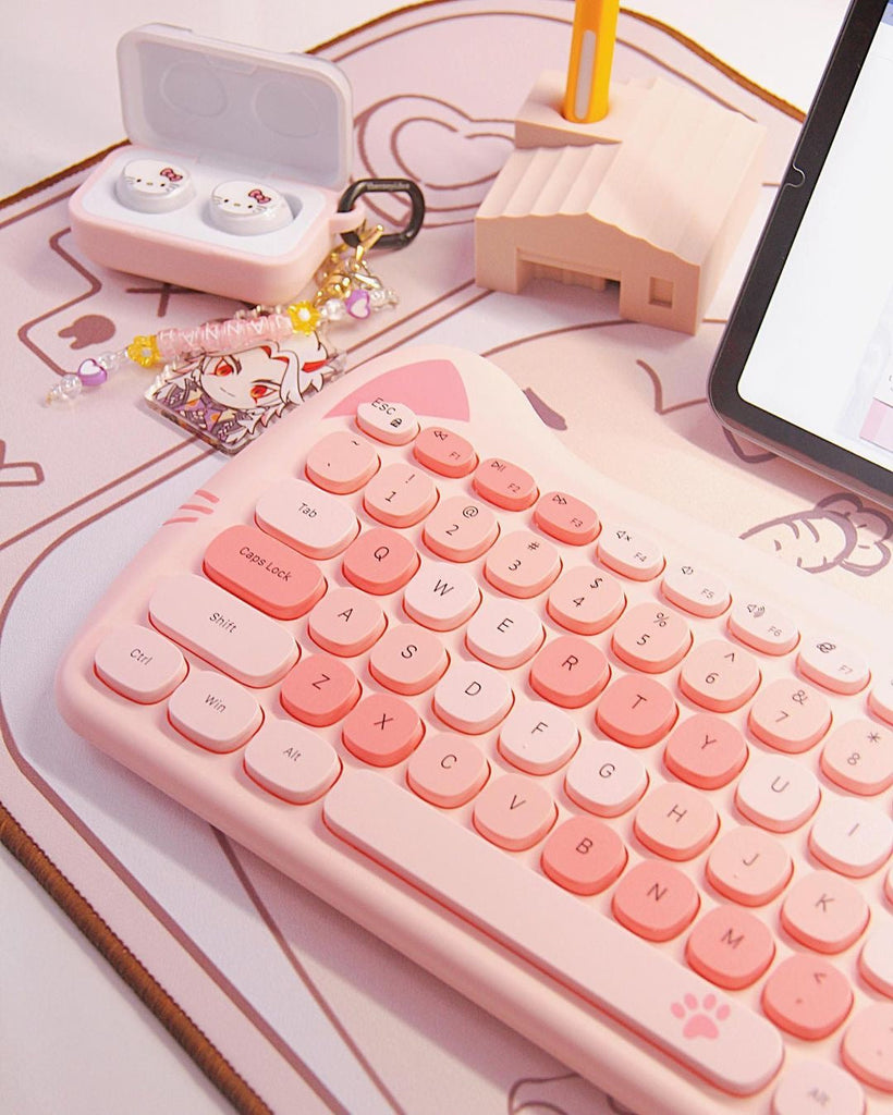 Kawaii Cat Wireless Keyboard & Mouse Set Keyboard by The Kawaii Shoppu | The Kawaii Shoppu