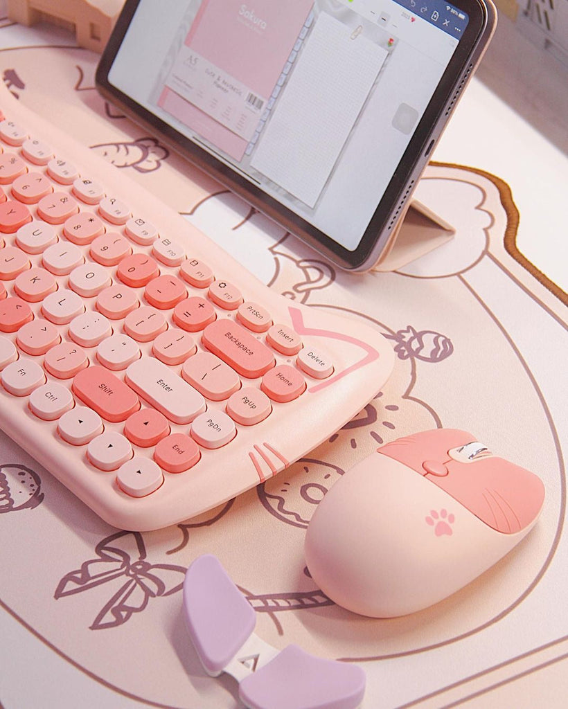 Kawaii Cat Wireless Keyboard & Mouse Set Keyboard by The Kawaii Shoppu | The Kawaii Shoppu