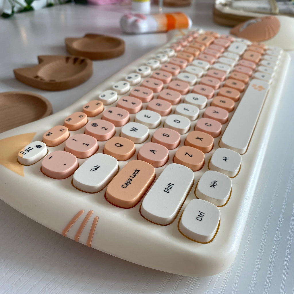 Kawaii Cat Wireless Keyboard & Mouse Set Keyboard The Kawaii Shoppu