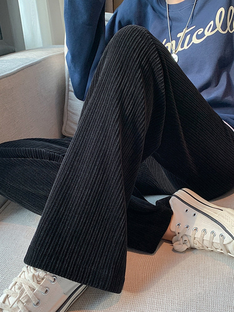 Kawaii Comfy Ribbed Loose Pants Black 96cm S Clothing and Accessories by The Kawaii Shoppu | The Kawaii Shoppu