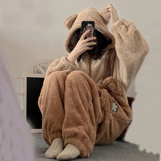 Kawaii Cute Hooded Ears Brown Bear Warm Fluffy Onesie Bear by The Kawaii Shoppu | The Kawaii Shoppu