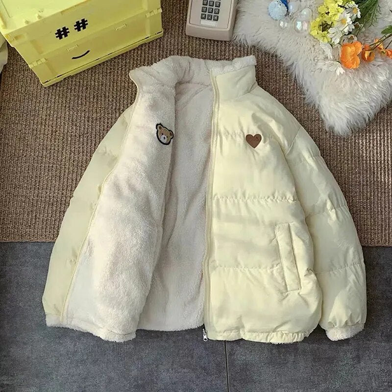 Kawaii Double Sided Cute Love Bear Winter Puffer Jacket – The
