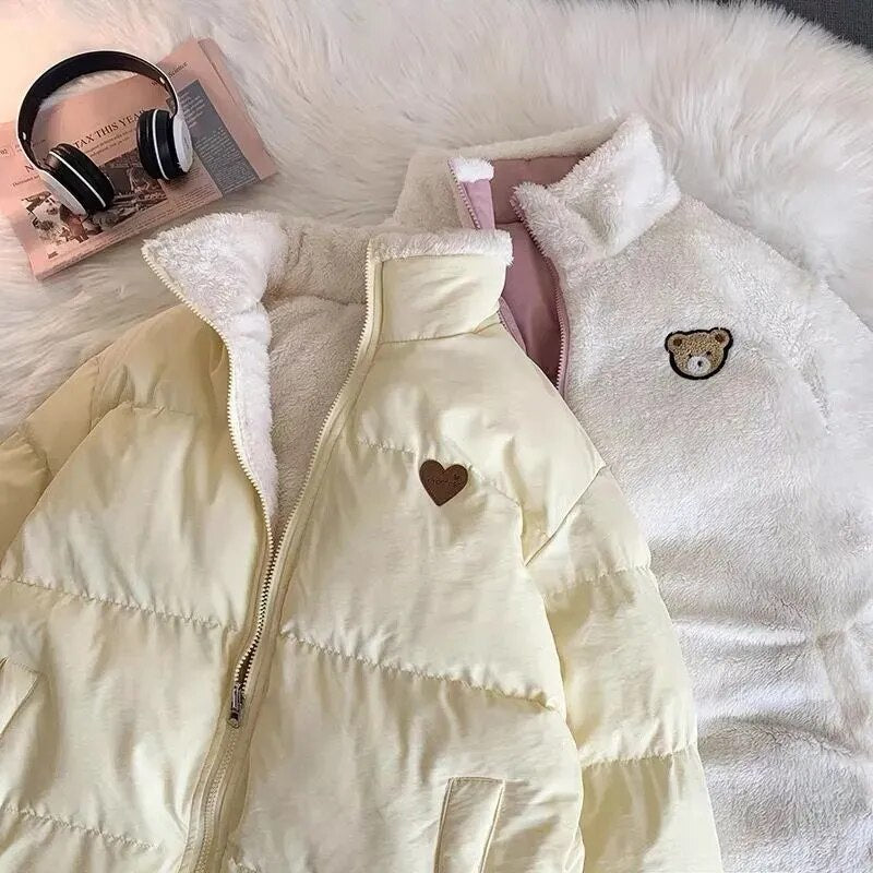 Kawaii Double Sided Cute Love Bear Winter Puffer Jacket Clothing and Accessories by The Kawaii Shoppu | The Kawaii Shoppu