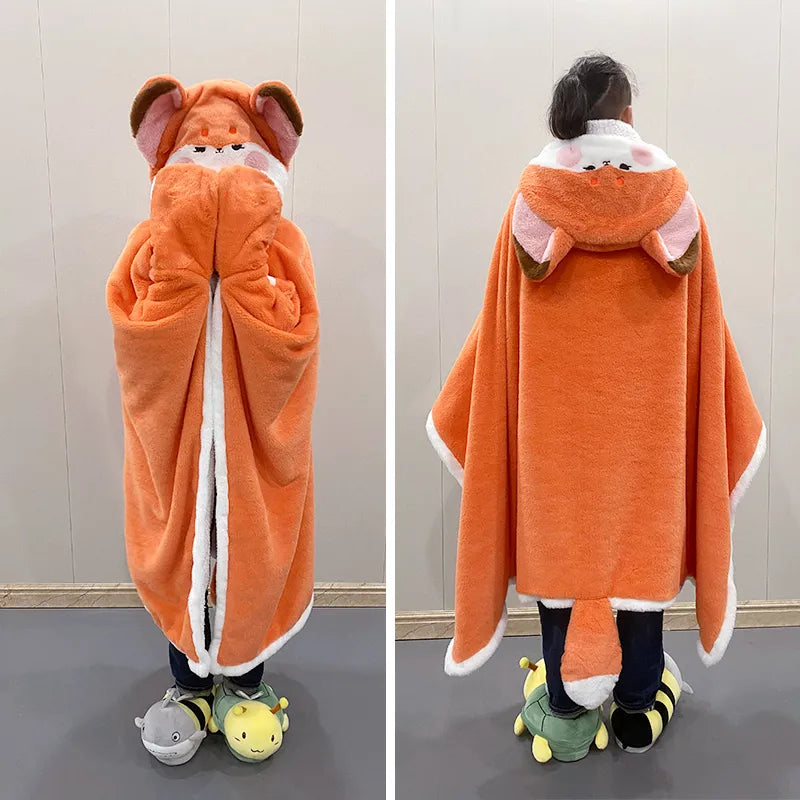 Kawaii Fox Plush Hoodie Blanket Robe The Kawaii Shoppu