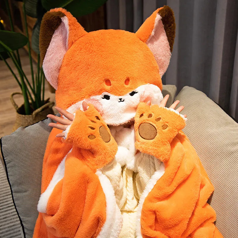 Kawaii Fox Plush Hoodie Blanket Robe Clothing and Accessories by The Kawaii Shoppu | The Kawaii Shoppu