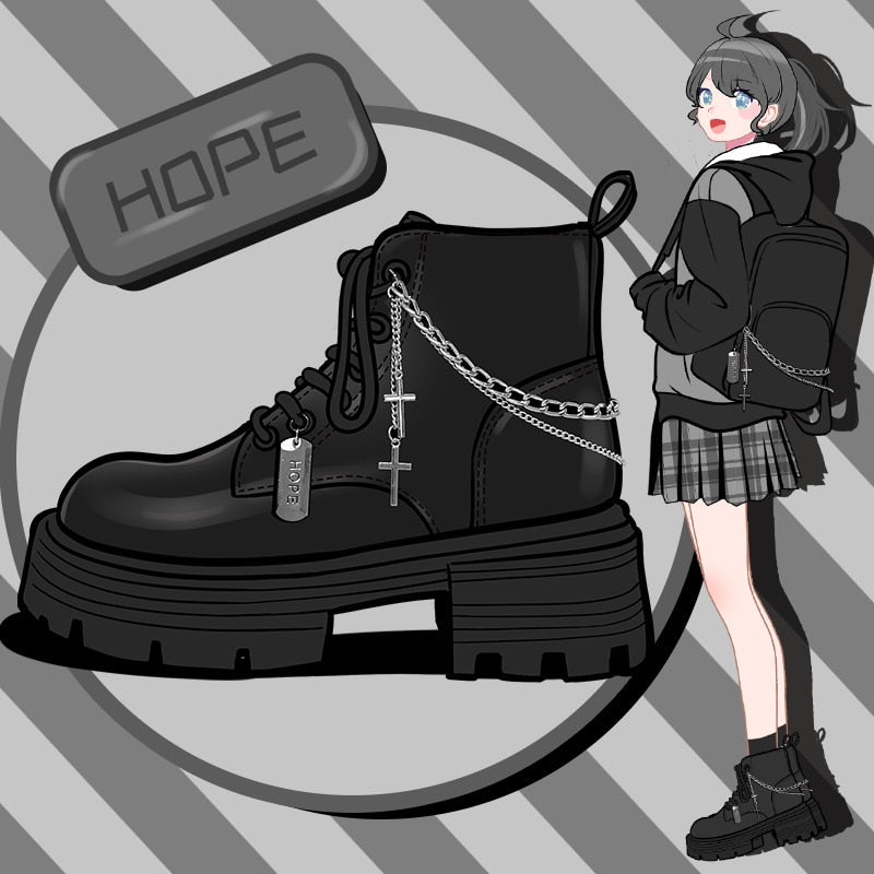 Kawaii Goth Chunky Punk Black Boot Shoe Black Shoes by The Kawaii Shoppu | The Kawaii Shoppu