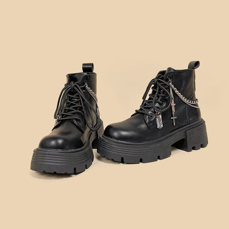 Kawaii Goth Chunky Punk Black Boot Shoe Black Shoes by The Kawaii Shoppu | The Kawaii Shoppu